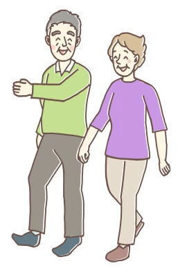 動きやすい軽装で歩くシニア
