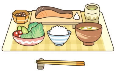 ごはんやみそ汁などが並んだ朝食イラスト
