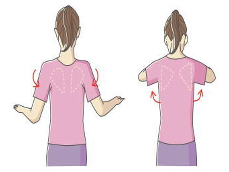 肩まわりを動かす女性の後ろ姿のイラスト