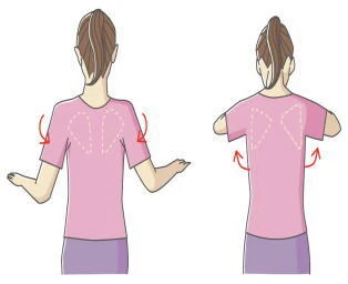 肩まわりを動かす女性の後ろ姿のイラスト