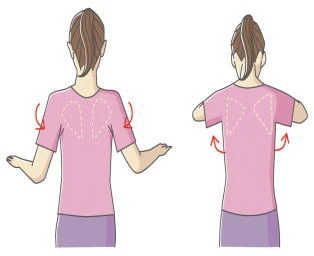肩まわりを動かす女性の後ろ姿のイラスト
